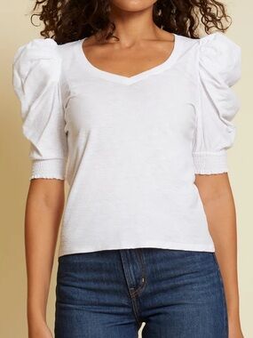 Nation LTD Celine Tee in White Sz Small Puff Shoulders Pima Cotton Made in Peru